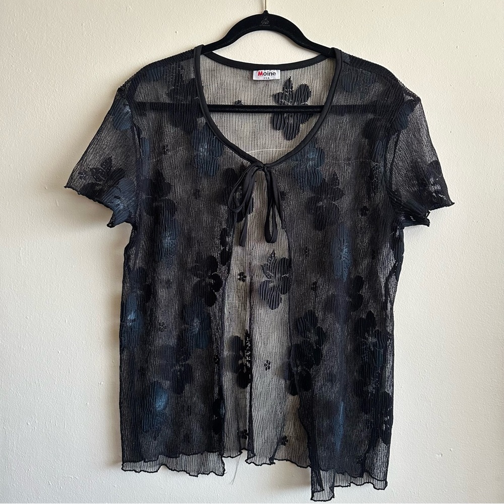 MOINE Mesh Floral Short Sleeve Coverup - Black & Blue - XL